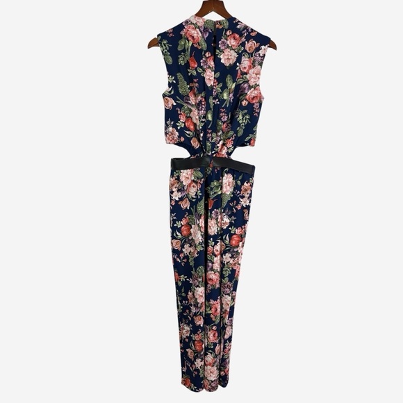 Abercrombie & Fitch Floral Maxi Dress High Neck Cut Out Waist Belted Navy Size S - Picture 7 of 16